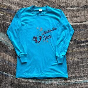 Vintage 80’s Washington State Cougars Blue Red Long Sleeve Tee Shirt Sz Small S